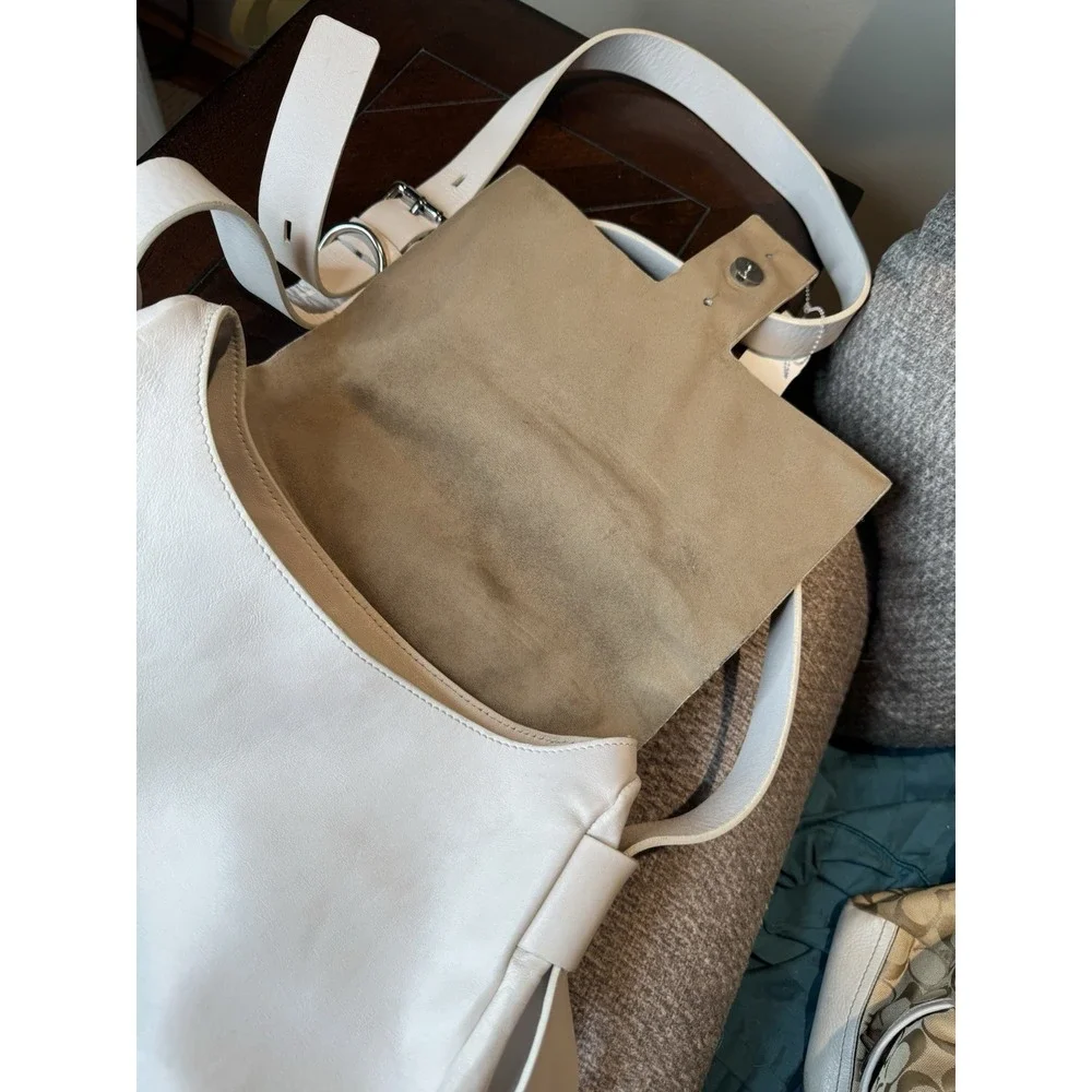 LIA‎ NUMA Cream Leather Crossbody Bag Flap Purse Floral Lined